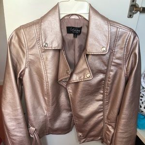 Pink Metallic cropped biker jacket